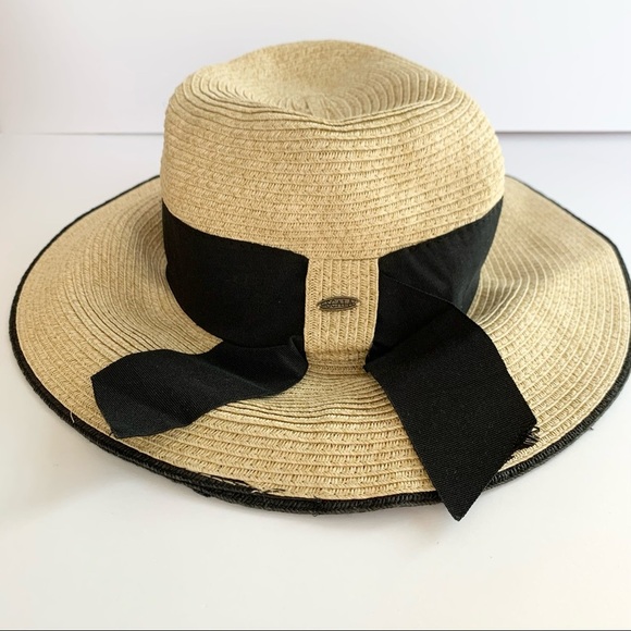 Scala Straw Paper Bow Wide Brim Sun Hat - Picture 1 of 11
